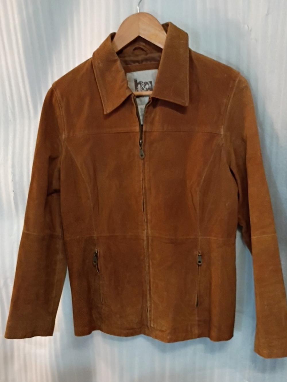 COuter Wear Classic Women Suede Leather Zip Jacket - Brown Size L